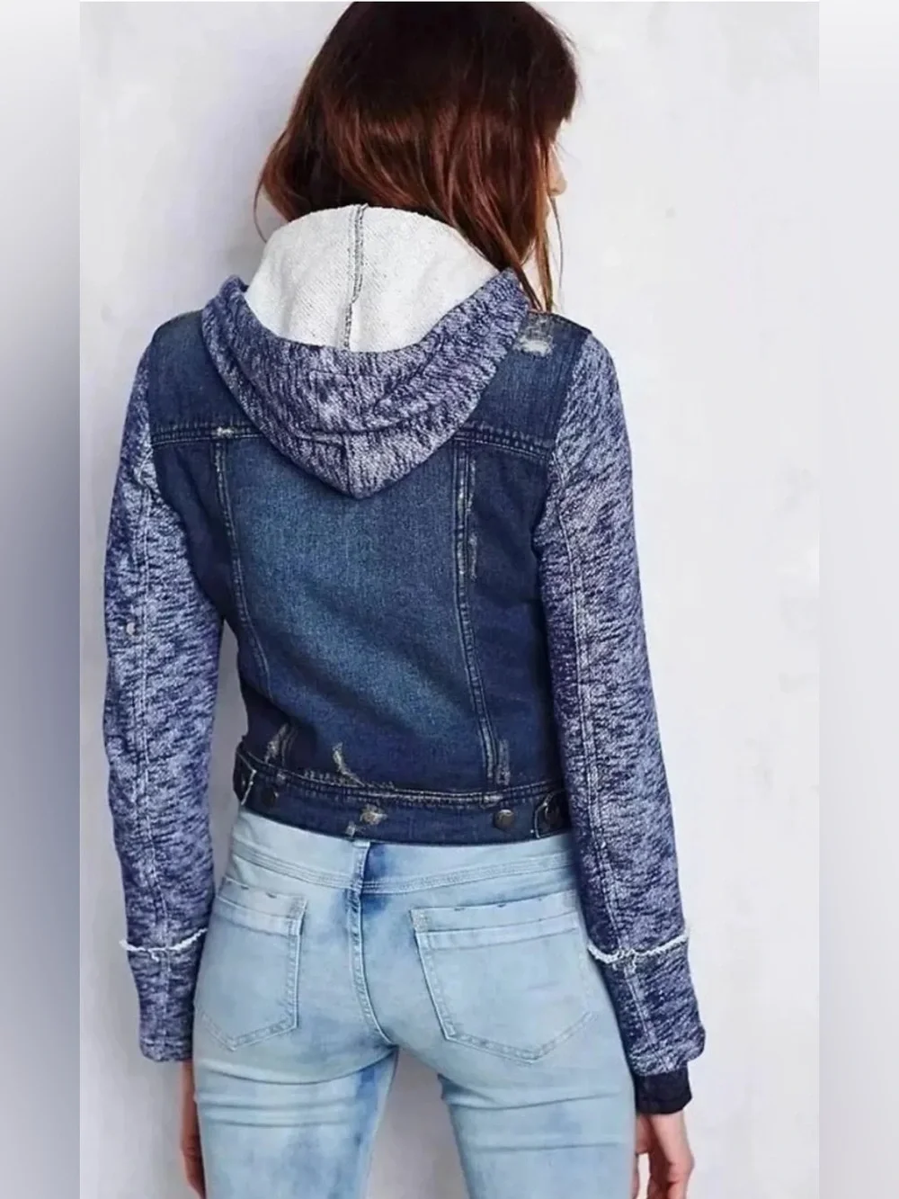 Free People Distressed Denim Hoodie Jacket Size Small - Picture 3 of 8